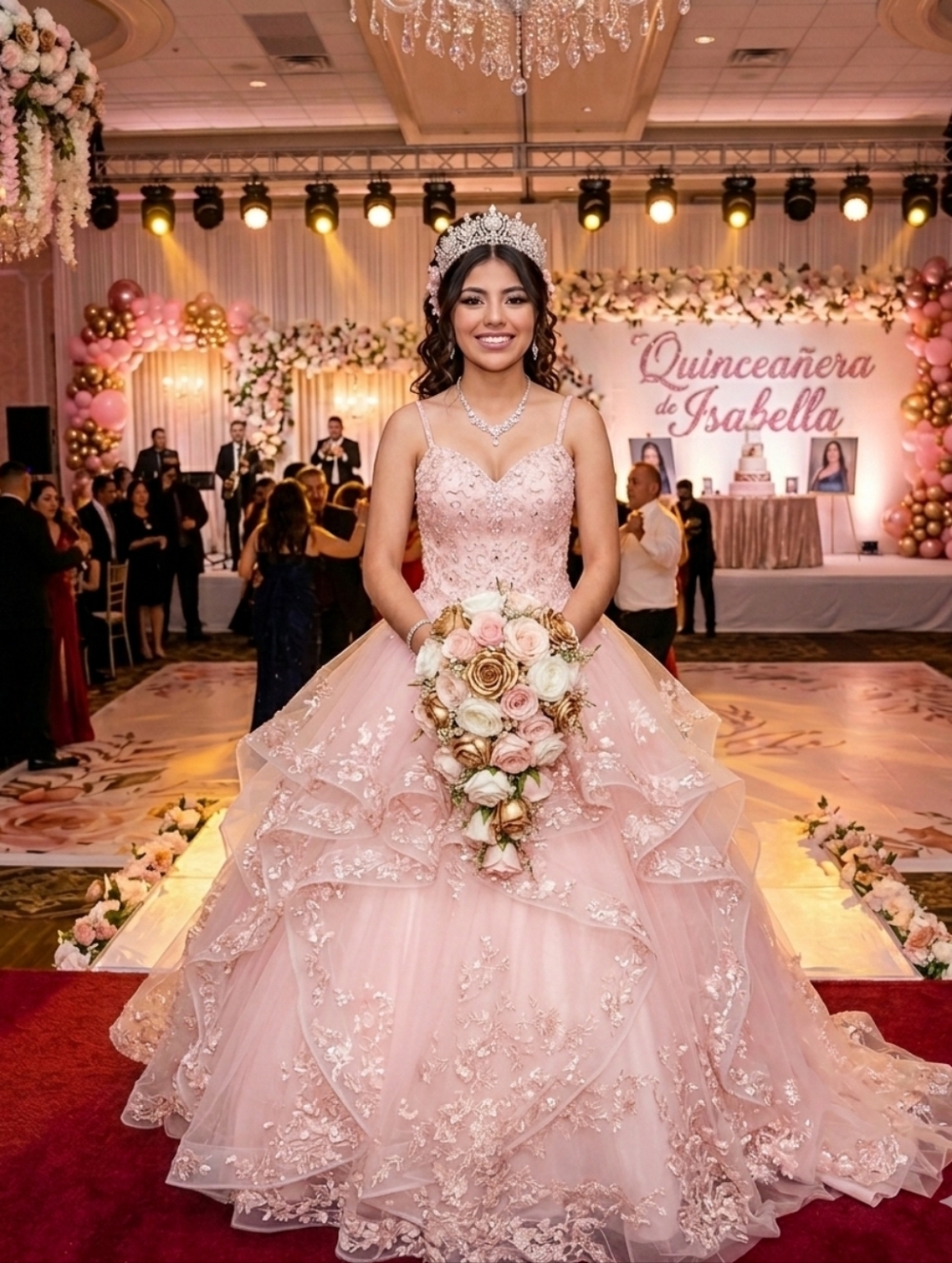 Pink Beaded Quinceañera Ball Gown